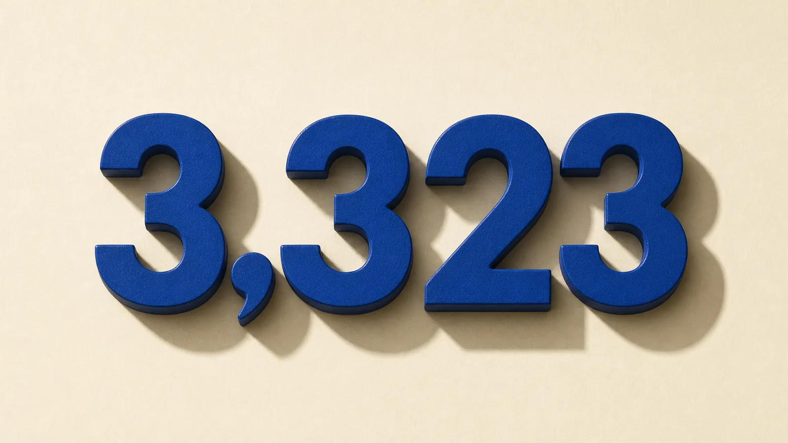 The numerals 3,323 cast as a cobalt enamel sculpture
