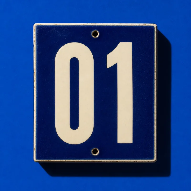 Ceramic tile numbered 01 on cobalt
